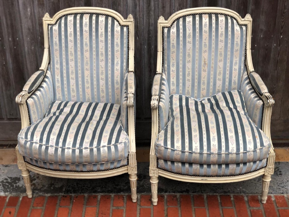 Pair French Bergere Arm Chairs