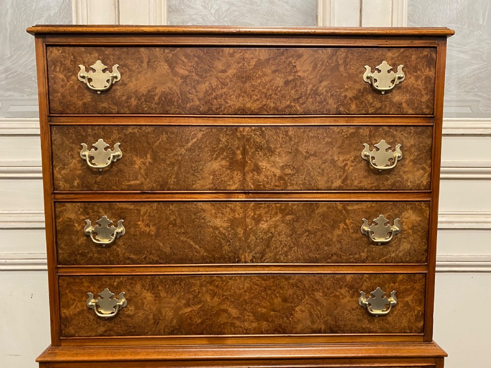 Burr Walnut Chest on Chest of Drawers View III