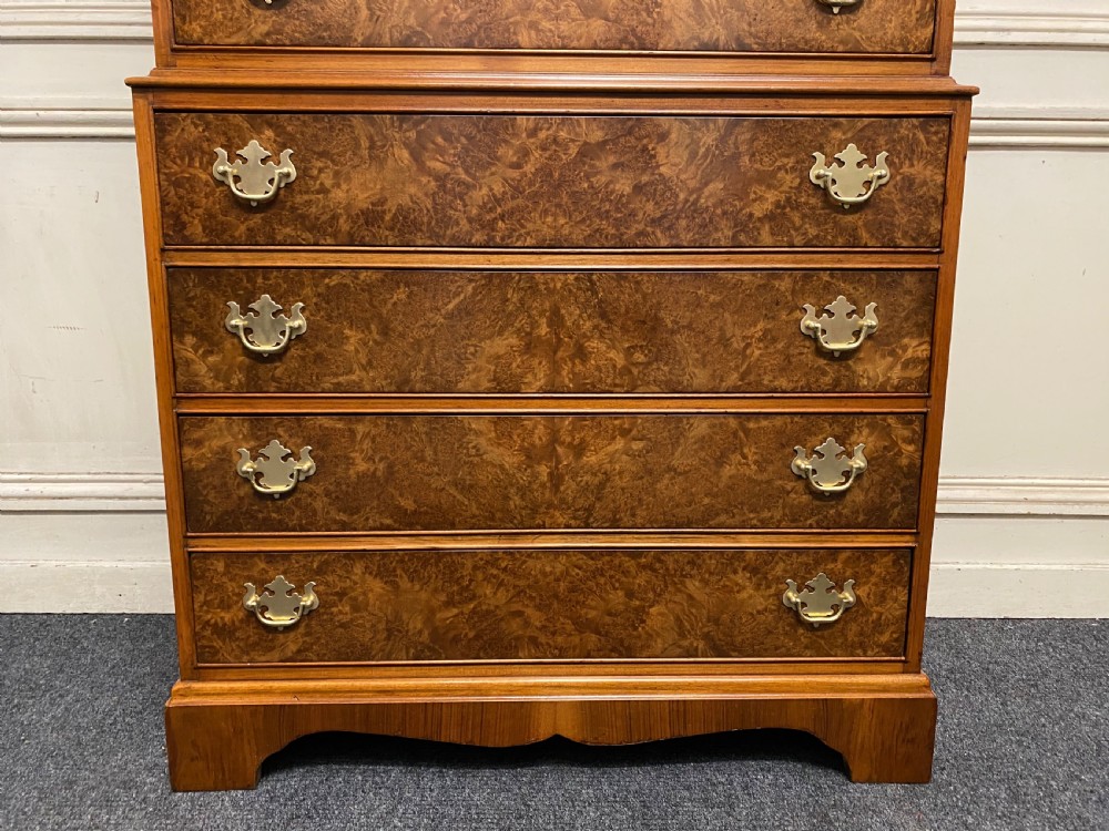 Burr Walnut Chest on Chest of Drawers View IV