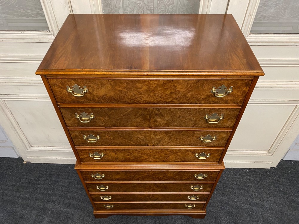 Burr Walnut Chest on Chest of Drawers View V
