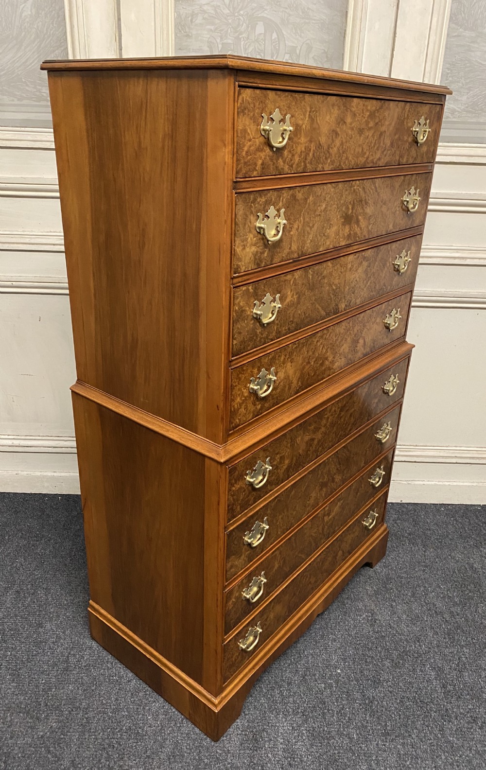 Burr Walnut Chest on Chest of Drawers View IX