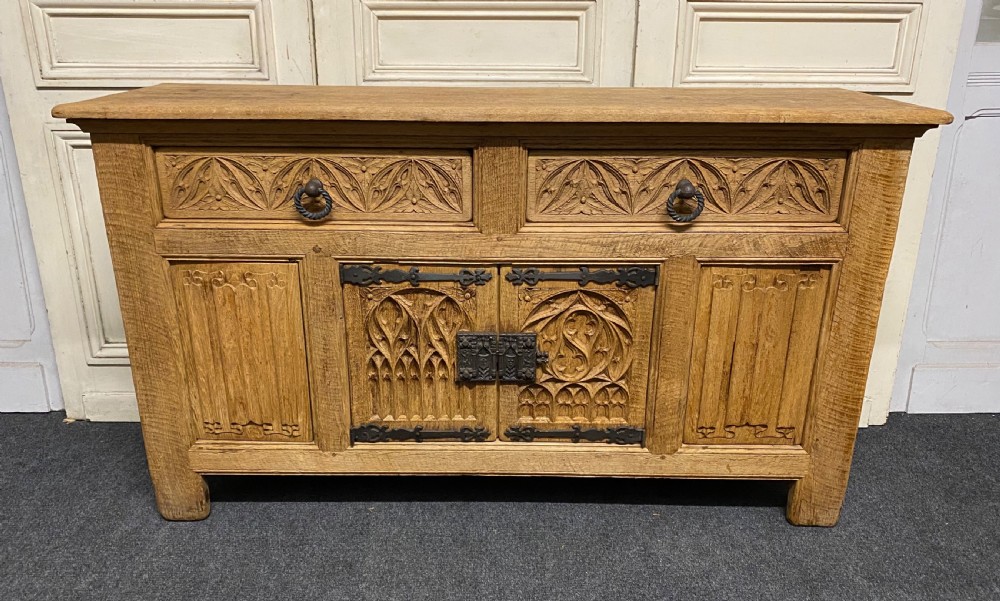 French Gothic Bleached Oak Sideboard  View II