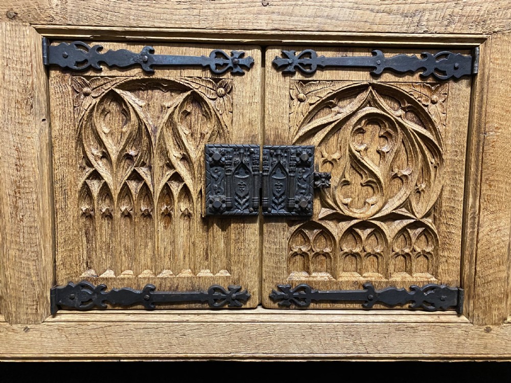 French Gothic Bleached Oak Sideboard  View V