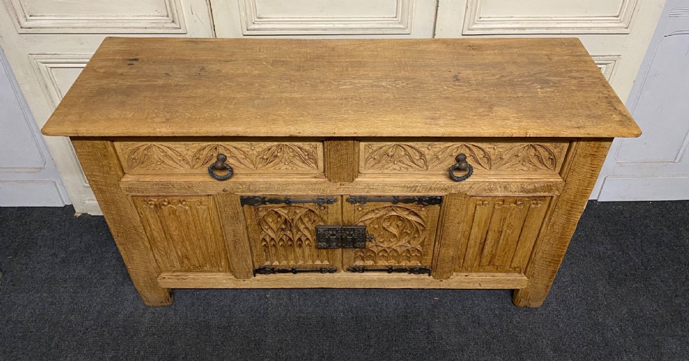 French Gothic Bleached Oak Sideboard  View X