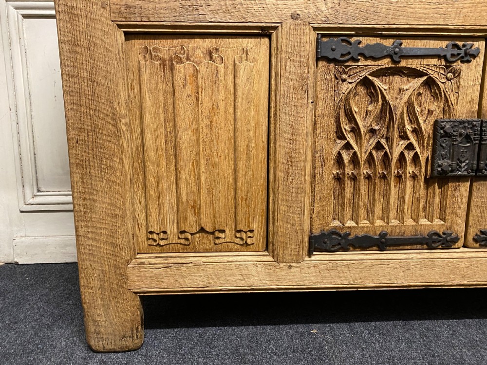 French Gothic Bleached Oak Sideboard  View XI