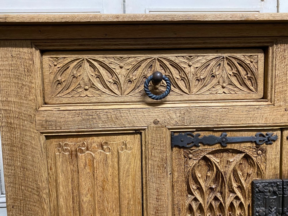 French Gothic Bleached Oak Sideboard  View XII