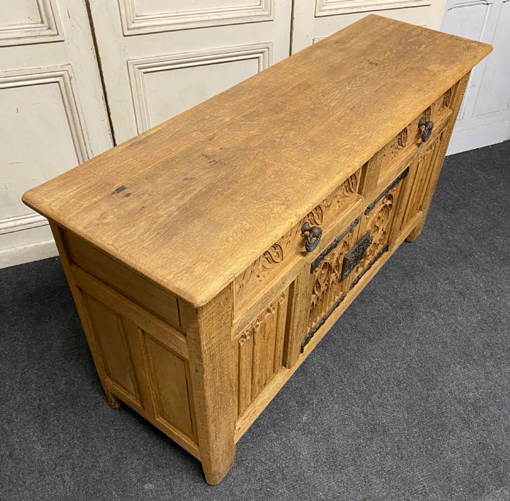 French Gothic Bleached Oak Sideboard  View XV