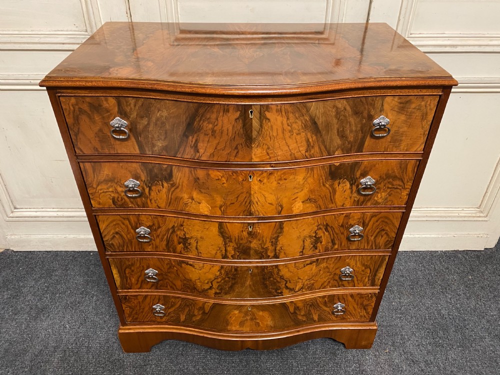 Burr Walnut Serpentine Chest of Drawers View II