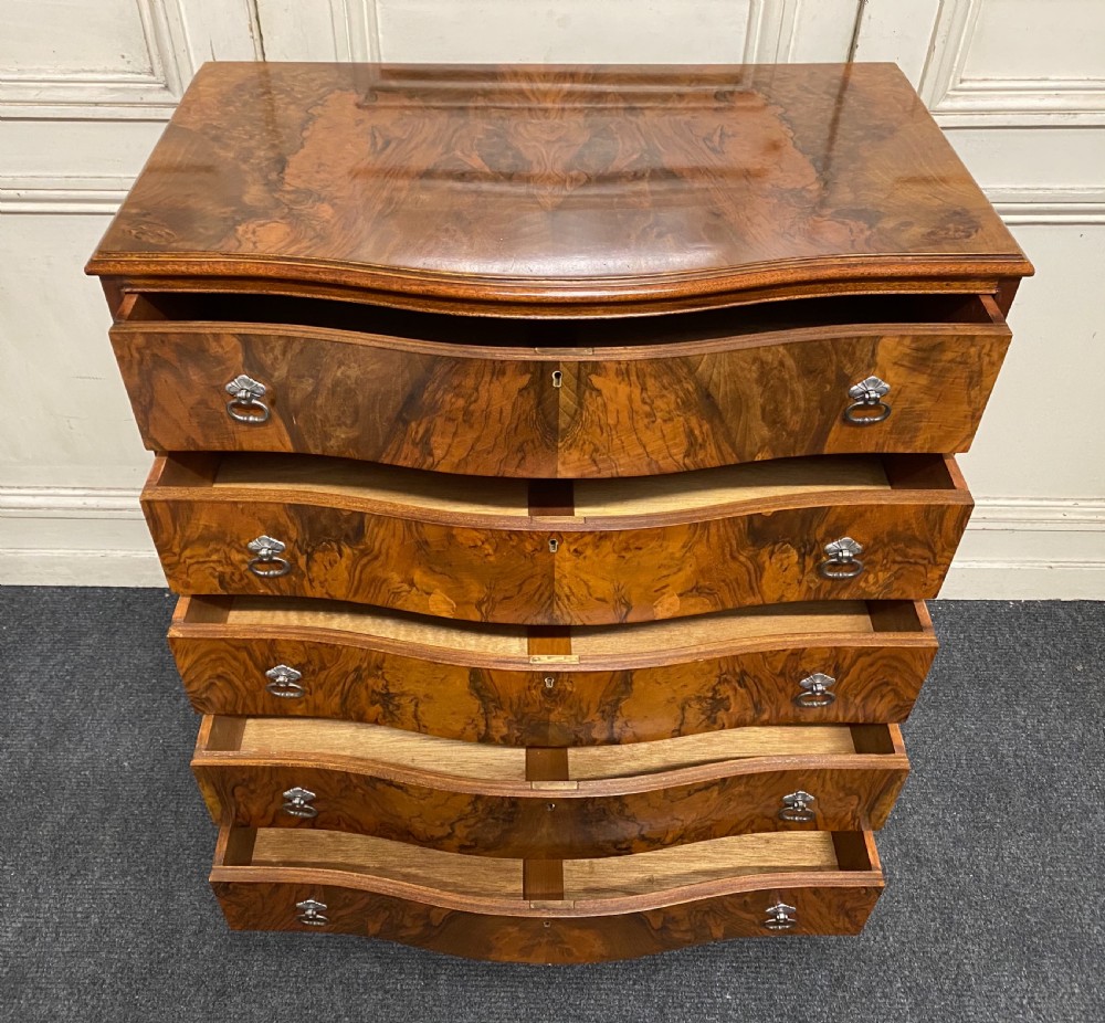 Burr Walnut Serpentine Chest of Drawers View III