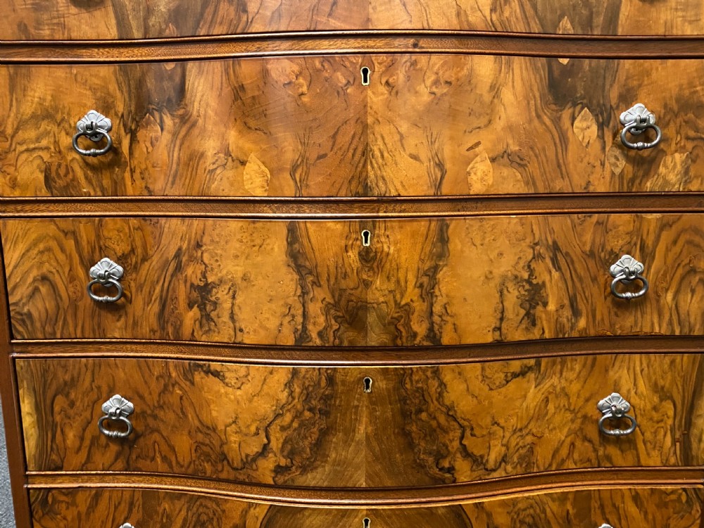 Burr Walnut Serpentine Chest of Drawers View X