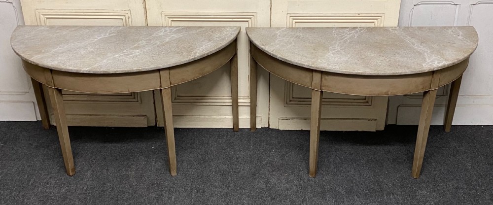 Pair Georgian Painted Demi Lune Console Tables