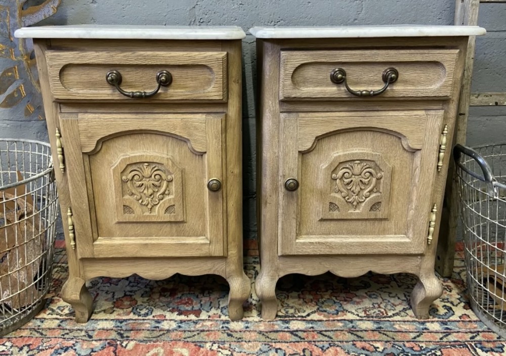 Pair French Bleached Oak Bedside Cupboards 
