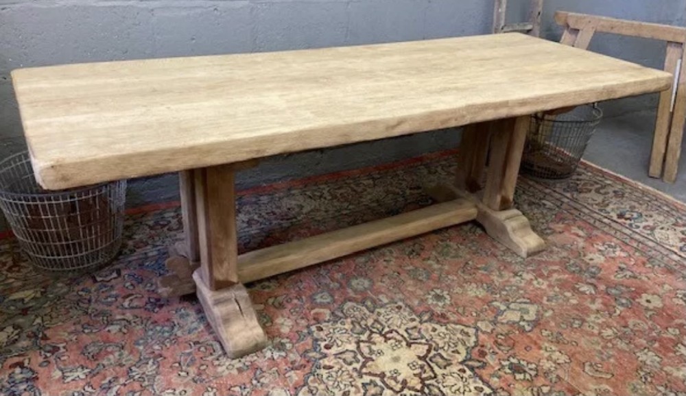 French Bleached Oak Farmhouse Dining Table 