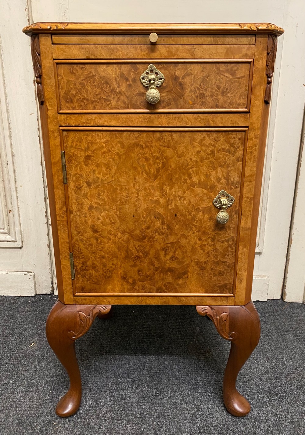 Burr Walnut Bedside Cupboard 