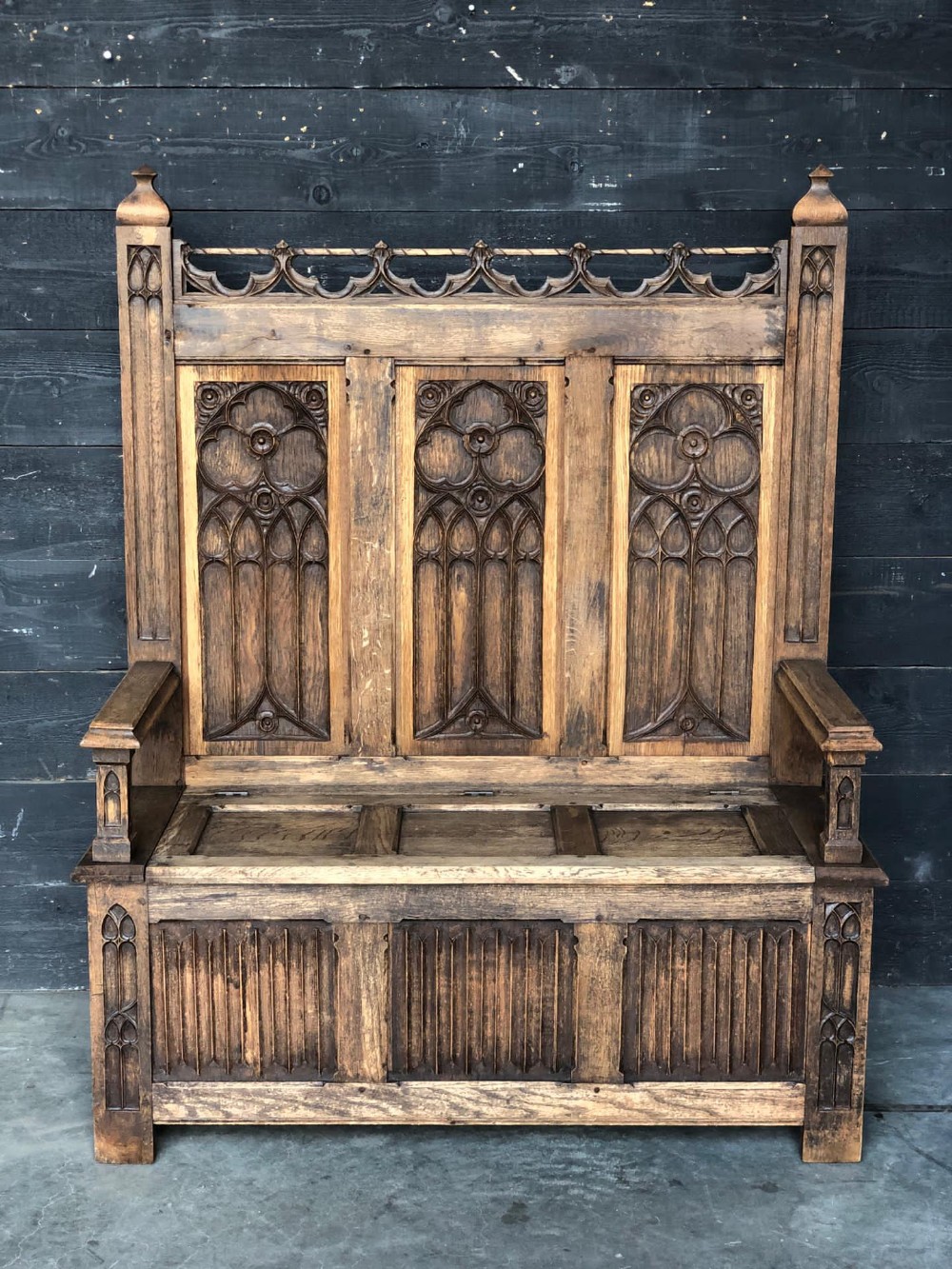 French Gothic Oak Bench