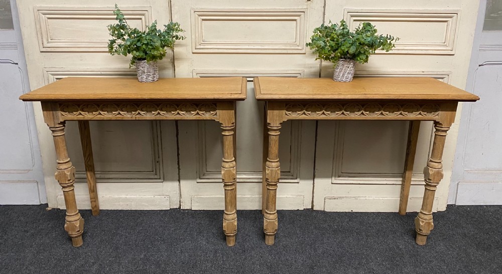 Pair Bleached Oak Console Tables