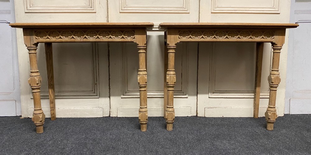 Pair Bleached Oak Console Tables View II