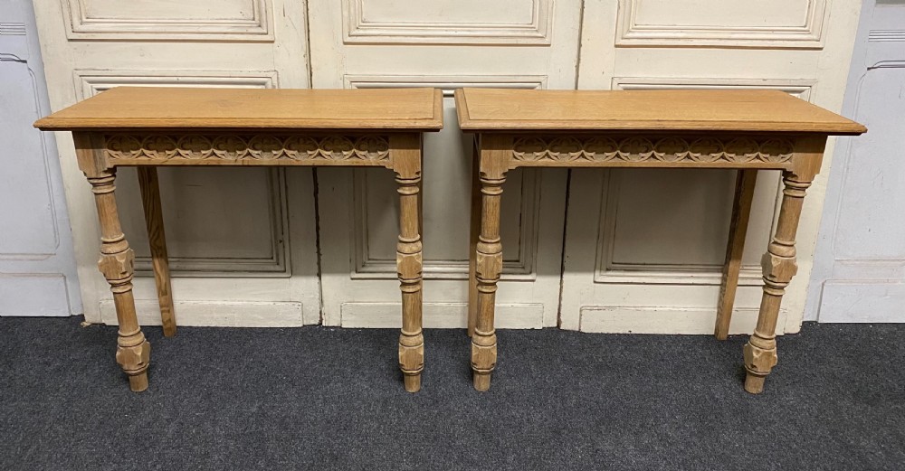 Pair Bleached Oak Console Tables View III