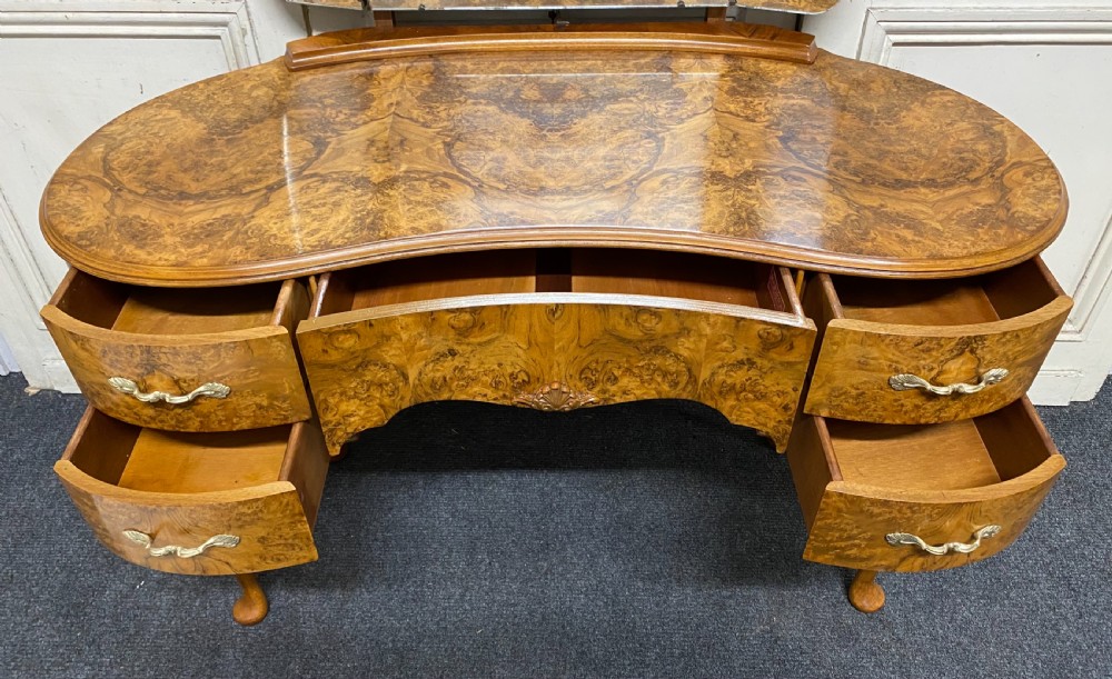 Burr Walnut Kidney Dressing Table View II