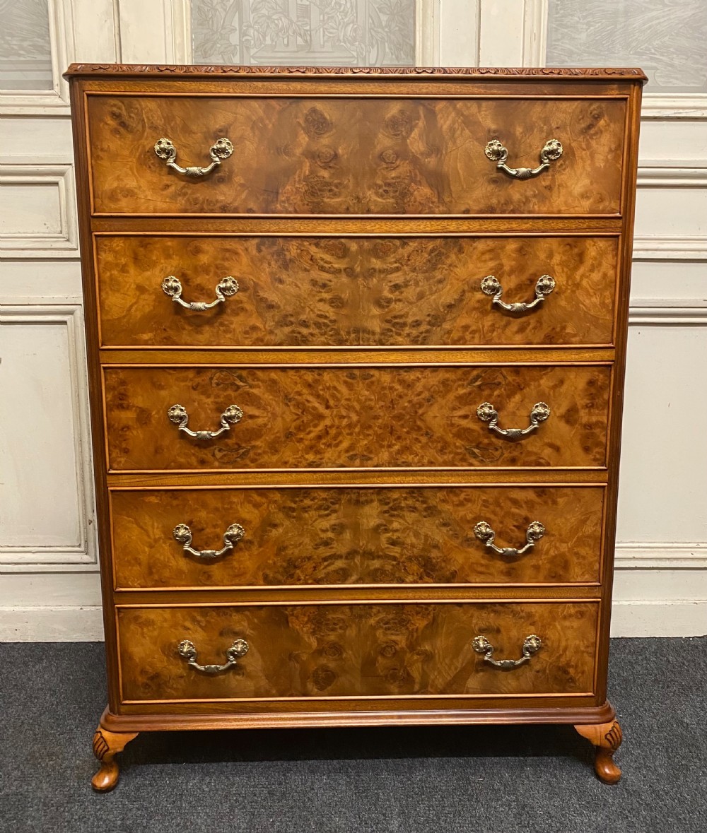 Burr Walnut 5 Drawer Chest 