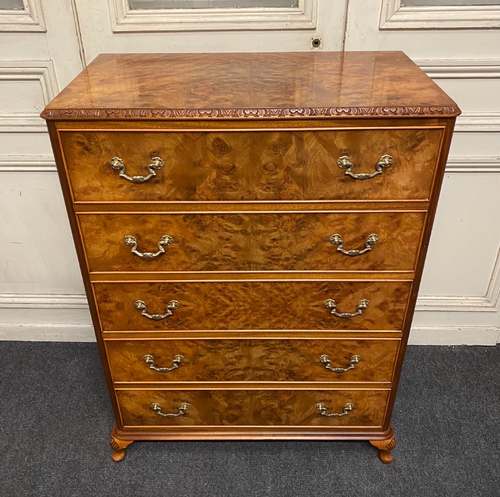 Burr Walnut 5 Drawer Chest  View VI