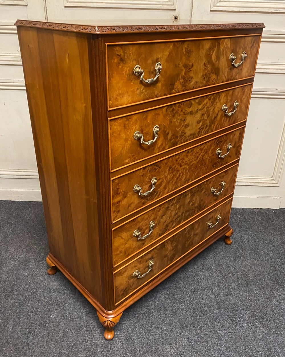 Burr Walnut 5 Drawer Chest  View VII