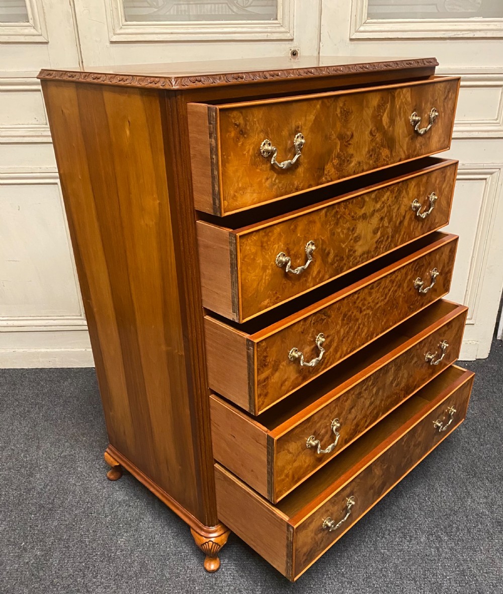 Burr Walnut 5 Drawer Chest  View VIII