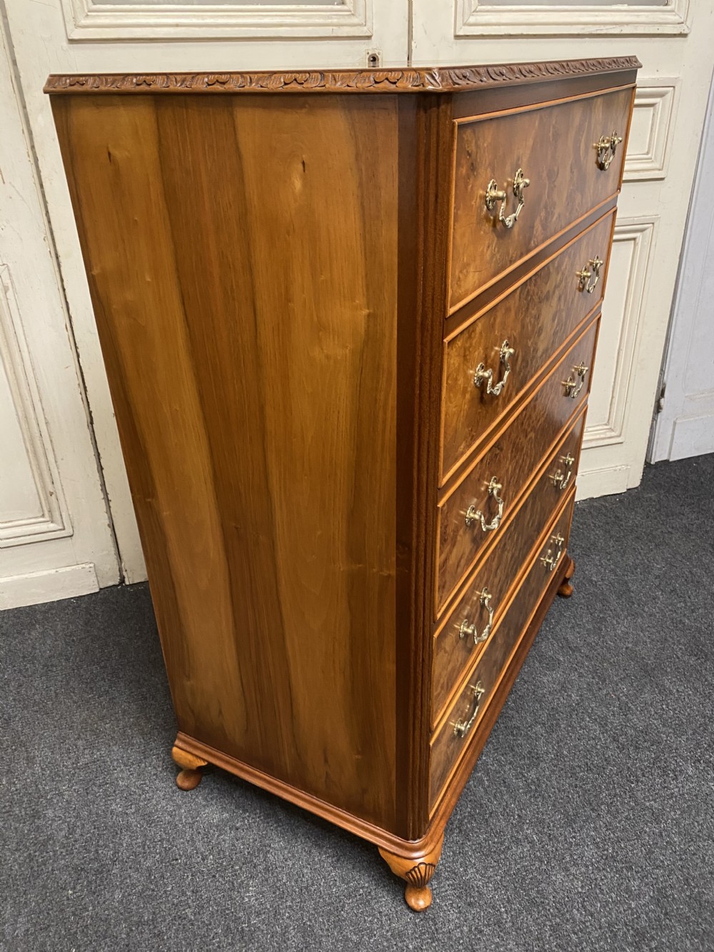 Burr Walnut 5 Drawer Chest  View XII