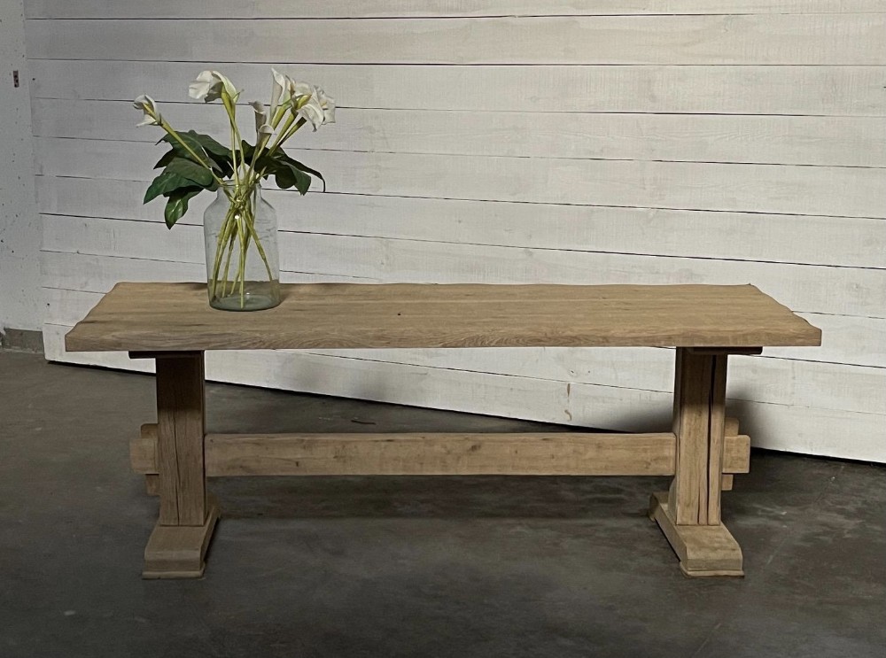 Primitive Bleached Oak Farmhouse Dining Table 