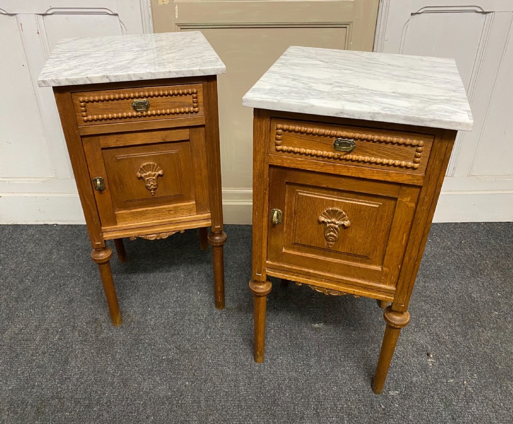 Pair French Marble Top Bedside Cupboards 