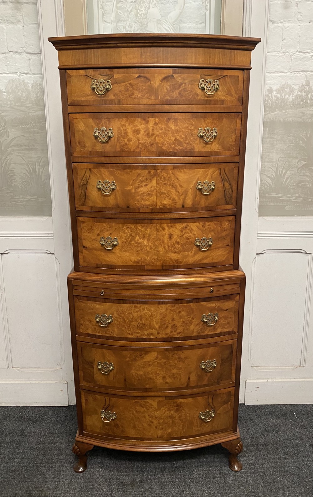 Burr Walnut Chest on Chest of Drawers 
