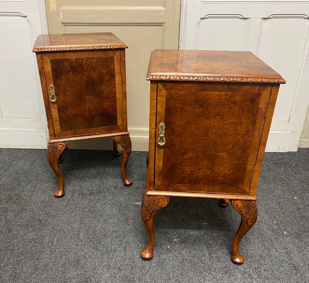 Pair Burr Walnut Bedside Cupboards