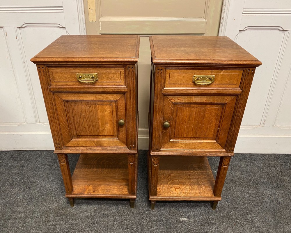 Pair French Oak Bedside Cabinets