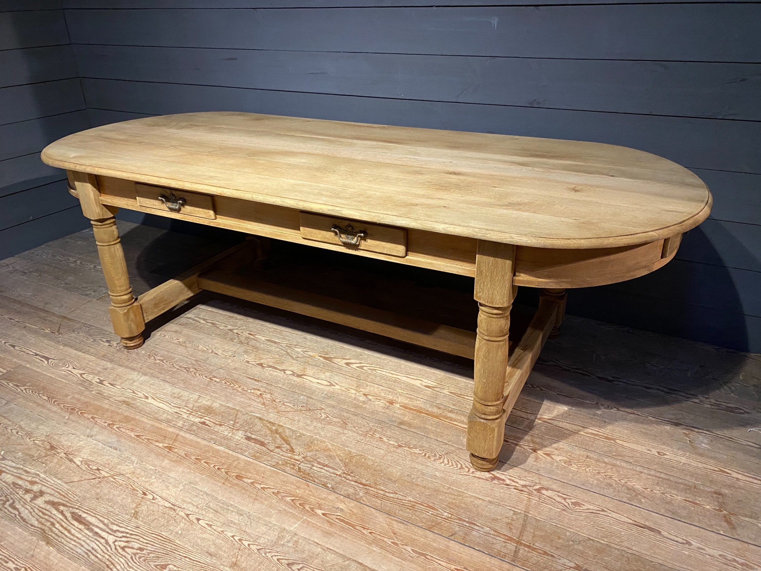 Large Oval End Farmhouse Table with Drawers 