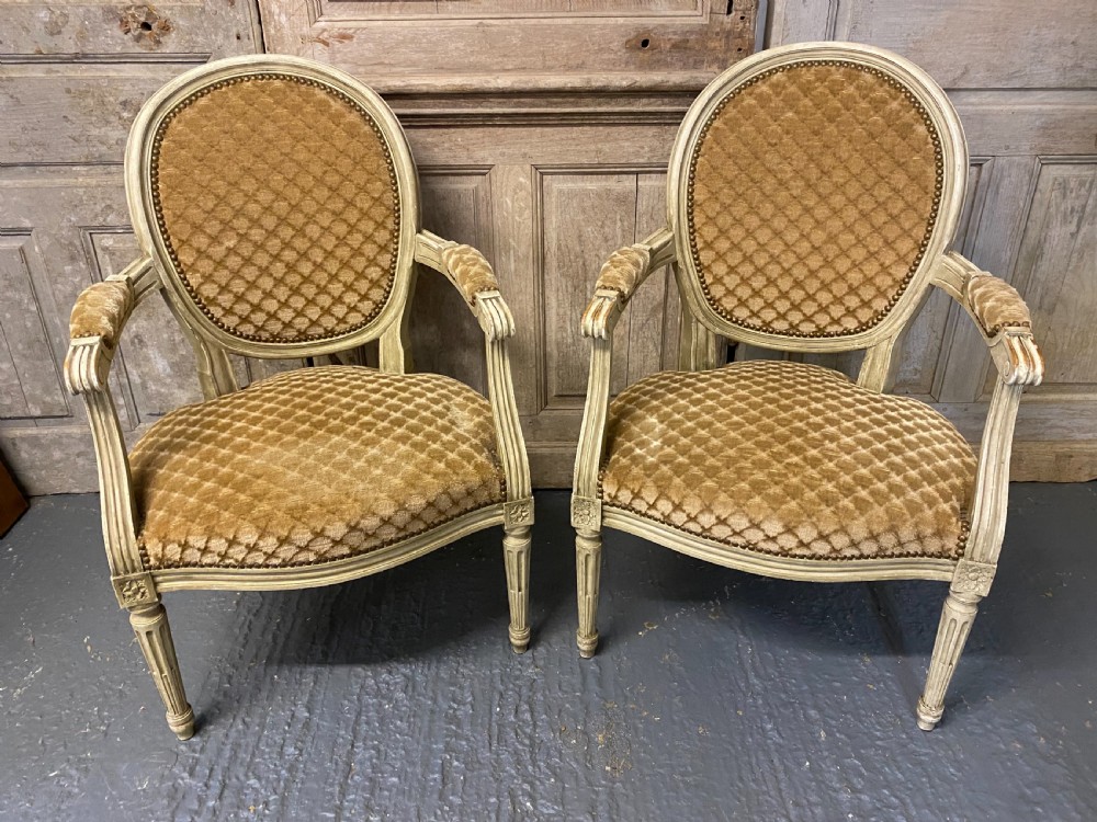 Pair French Fauteuil Arm Chairs
