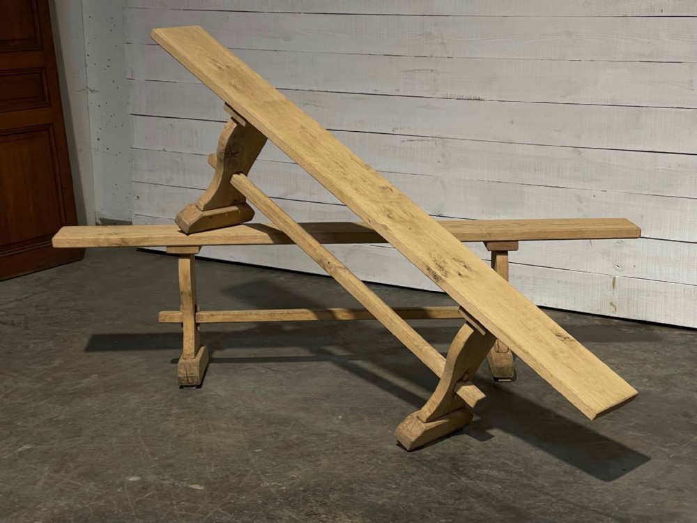 Pair French Bleached Oak Dining Benches 