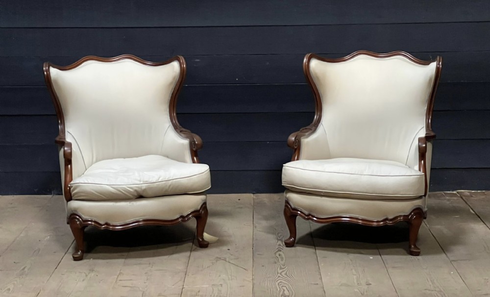 Large Comfortable Pair French Bergere Chairs