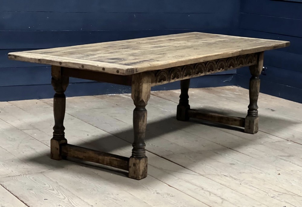Oak Refectory Farmhouse Table with Carved Rails