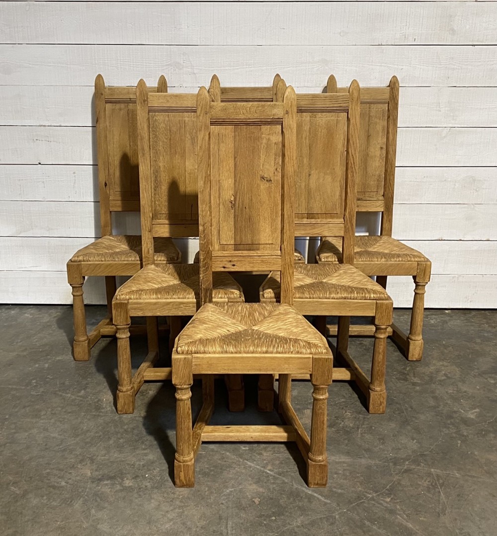 Set 6 Bleached Oak Gothic Dinning Chairs