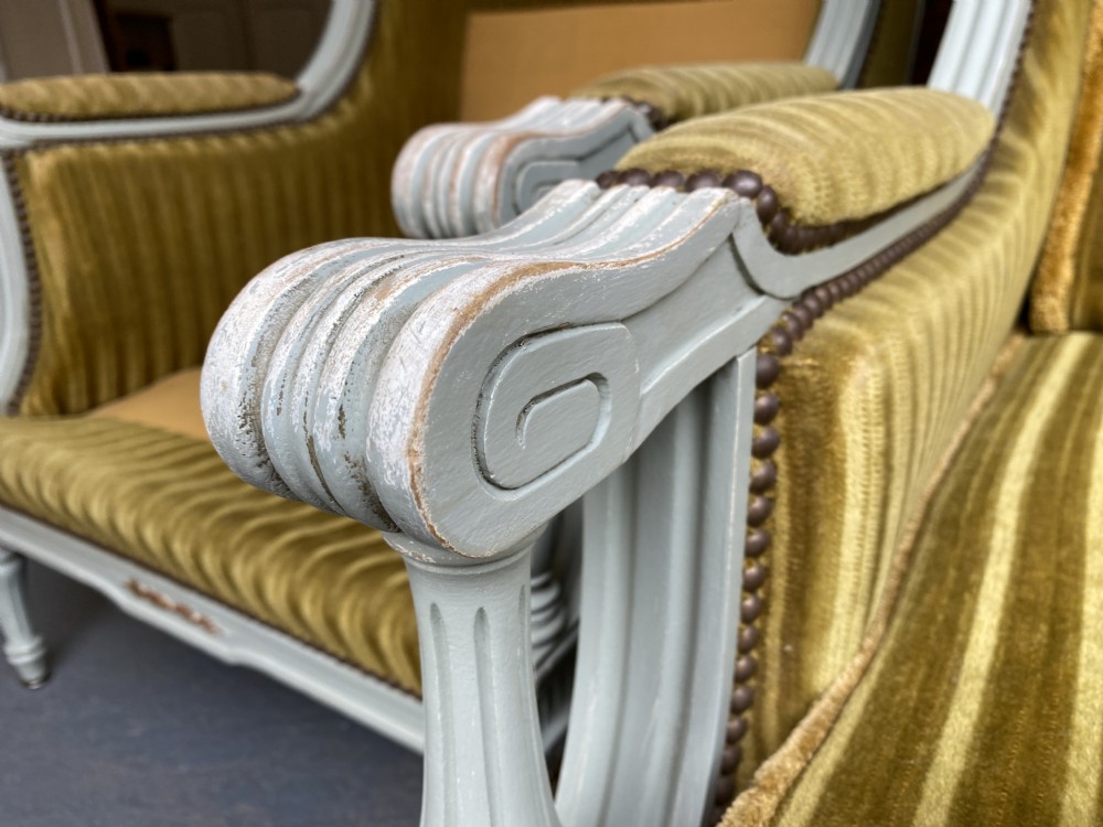 Comfortable Pair French Bergere Arm Chairs View XIV