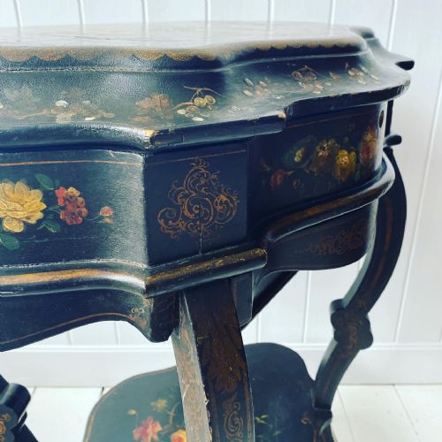 A VICTORIAN EBONISED AND PAINTED SOWING TABLE - ADDITIONAL PHOTO 7