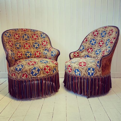 French C19th His & Her Slipperback Boudoir Chairs