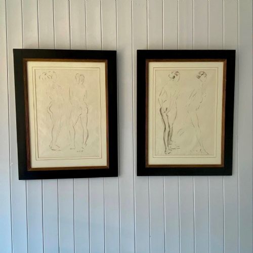 A Pair of Midcentury Framed Nude Study Drawings