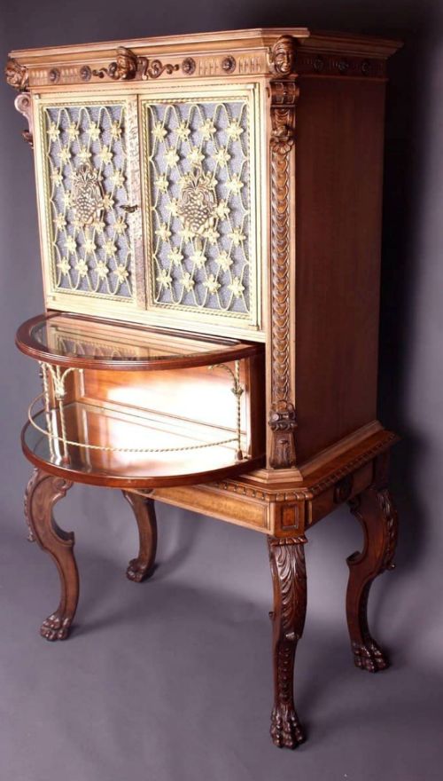 Carved Walnut Cocktail Cabinet