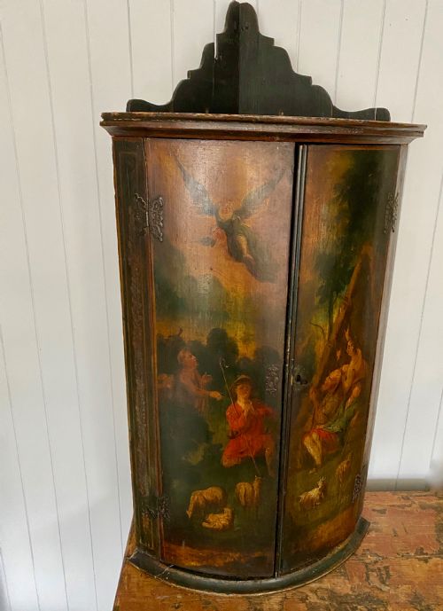 A Georgian Painted Bow Front Corner Cupboard