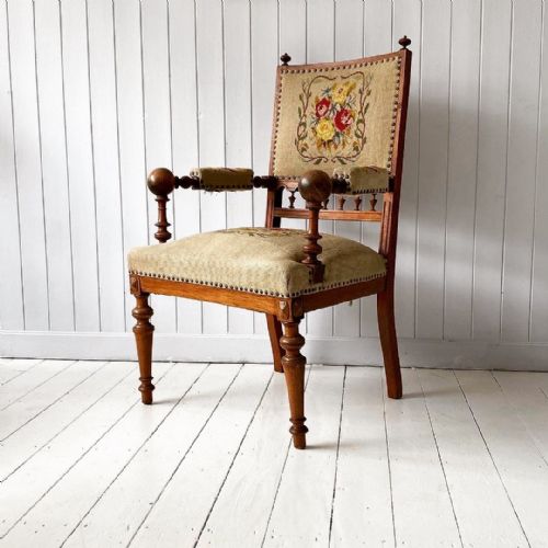 Tapestry Walnut Armchair Circa 1890