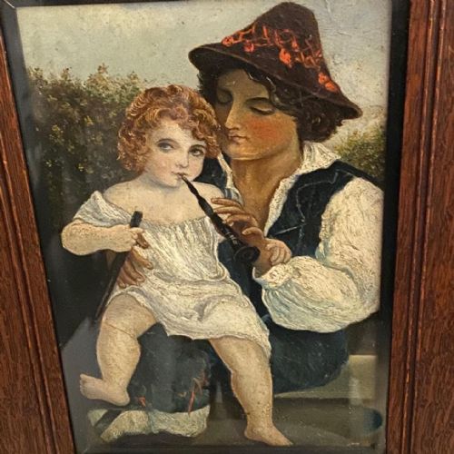 A C19TH CONTINENTAL FRAMED AND GALZED OIL PAINTING OF MAN CHILD - ADDITIONAL PHOTO 2