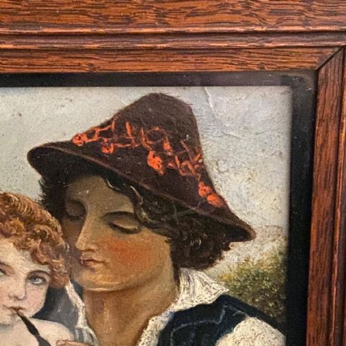 A C19TH CONTINENTAL FRAMED AND GALZED OIL PAINTING OF MAN CHILD - ADDITIONAL PHOTO 3