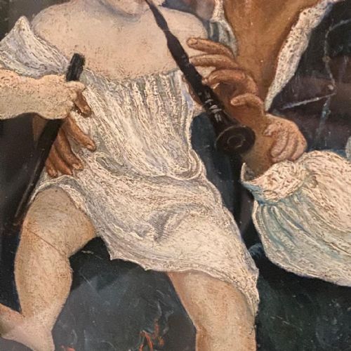 A C19TH CONTINENTAL FRAMED AND GALZED OIL PAINTING OF MAN CHILD - ADDITIONAL PHOTO 4