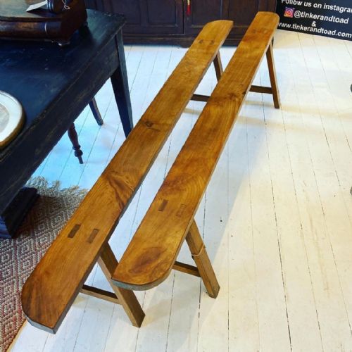 A Pair of French Fruitwood Trestle Benches Circa 1900